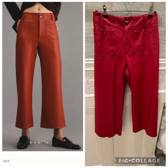 Anthropologie Pants - 28p 28 petite Anthropologie Maeve Colette wide leg faux leather crop pants red